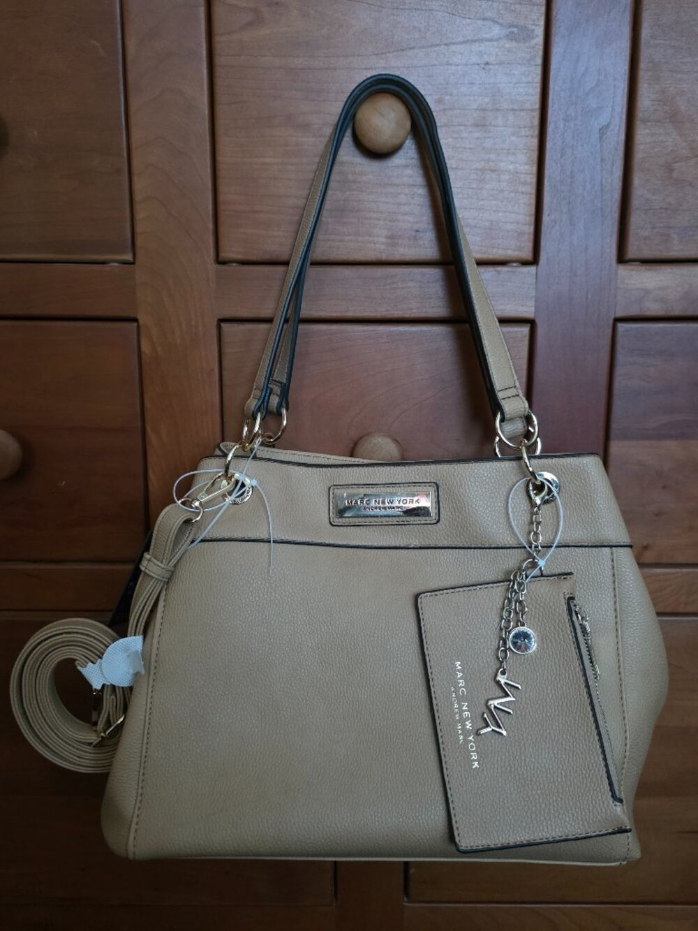Marc New York Andrew Marc Tan Pebbled Tote Bag Purse with Pouch & Strap